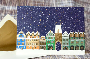 Snow Covered Town Square Note Card