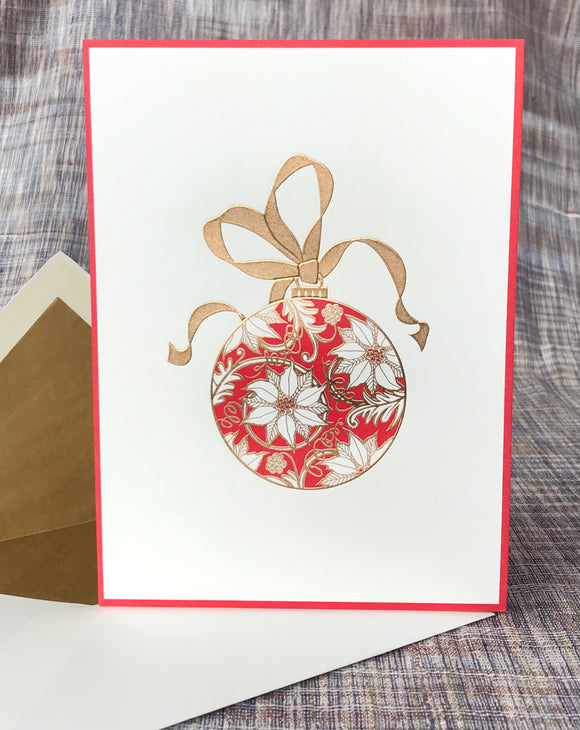 Poinsettia Christmas Ornament Note Card