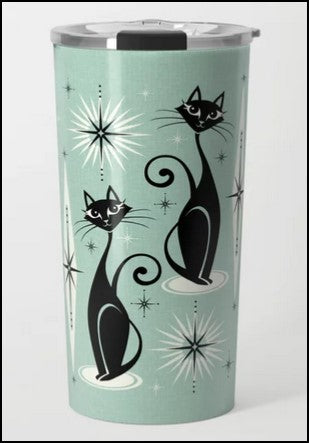 Atomic Cats Travel Mug in Retro Mint